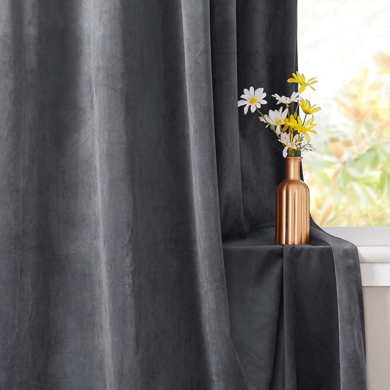 StangH Kitchen Grey Velvet Drapes 63-inch - 2 Panels of Soft Smooth Luxury Velvet Curtains Room Darkening Heat Blocking Grommet Curtain Panels for Study Room/Short Window, W52 x L63, 2 Pcs - Image 4